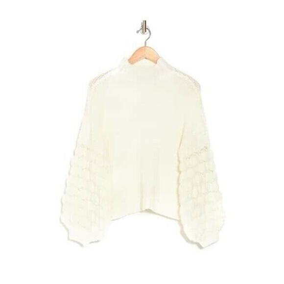 FEMME BY DESIGN White Mock Neck Bubble Sleeve Knit Sweater NEW Nordstrom S - Picture 3 of 8
